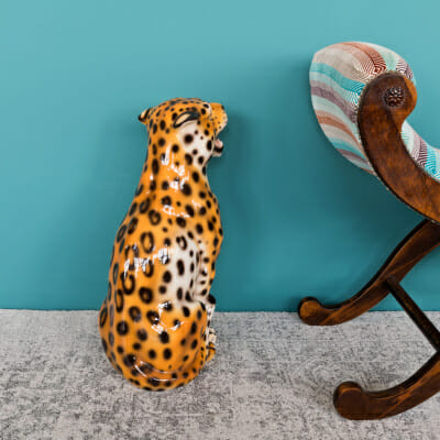 Porcelain Sitting Leopard Cub Statue - Back View