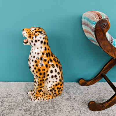 Porcelain Sitting Leopard Cub Statue - Side View