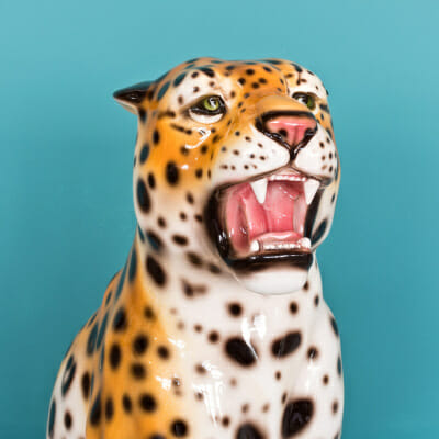 Porcelain Sitting Leopard Cub Statue - Close Up