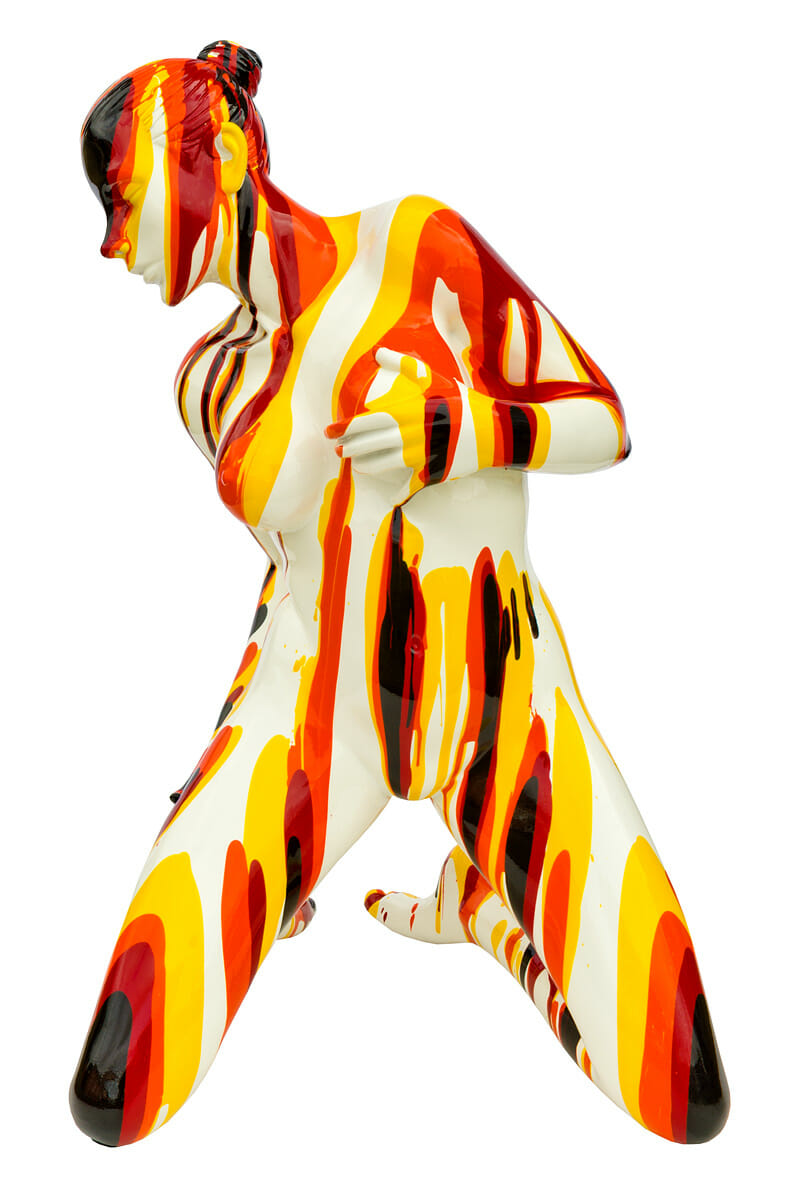 Red and Yellow Kneeling Yoga Lady Sculpture