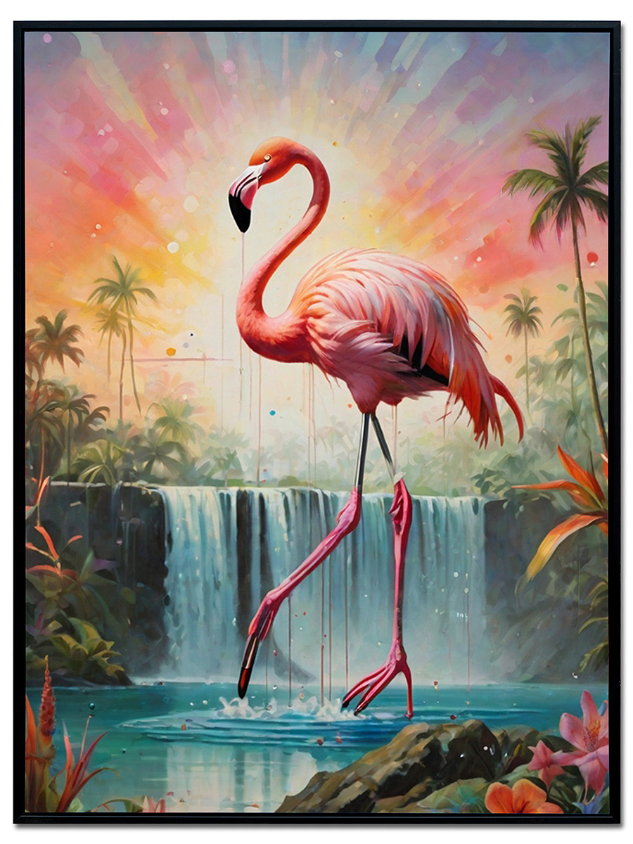 Balancing Flamingo Framed Velvet Wall Art